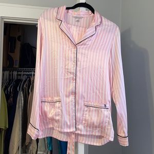 Classic Pink Stripe Satin Pajamas